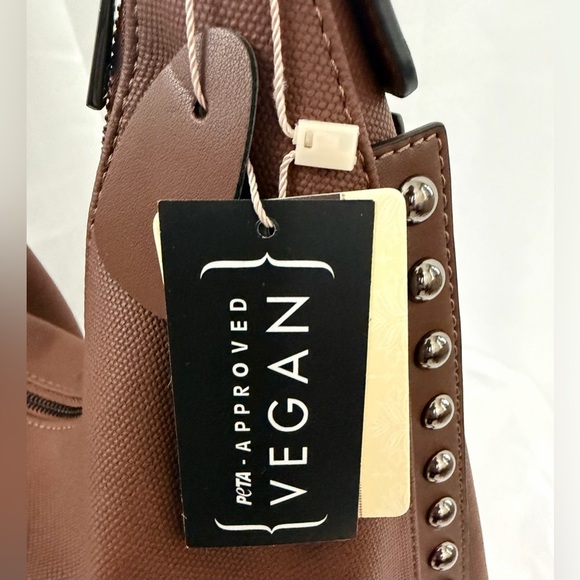 Marion Studded Chocolate Brown Soft Vegan Leather Hobo Bag with Extra Strap NWT - Picture 7 of 9